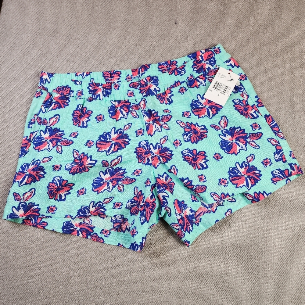 NWT Kut From The Kloth 100% Linen Pull On Shorts Mint Pink Floral Size 6